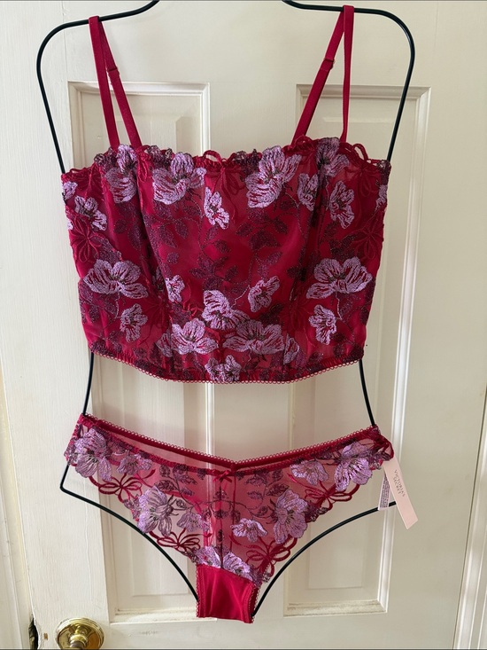 Victoria's Secret Other - Victoria's Secret Red & Lavender Floral Embroidered Corset Set